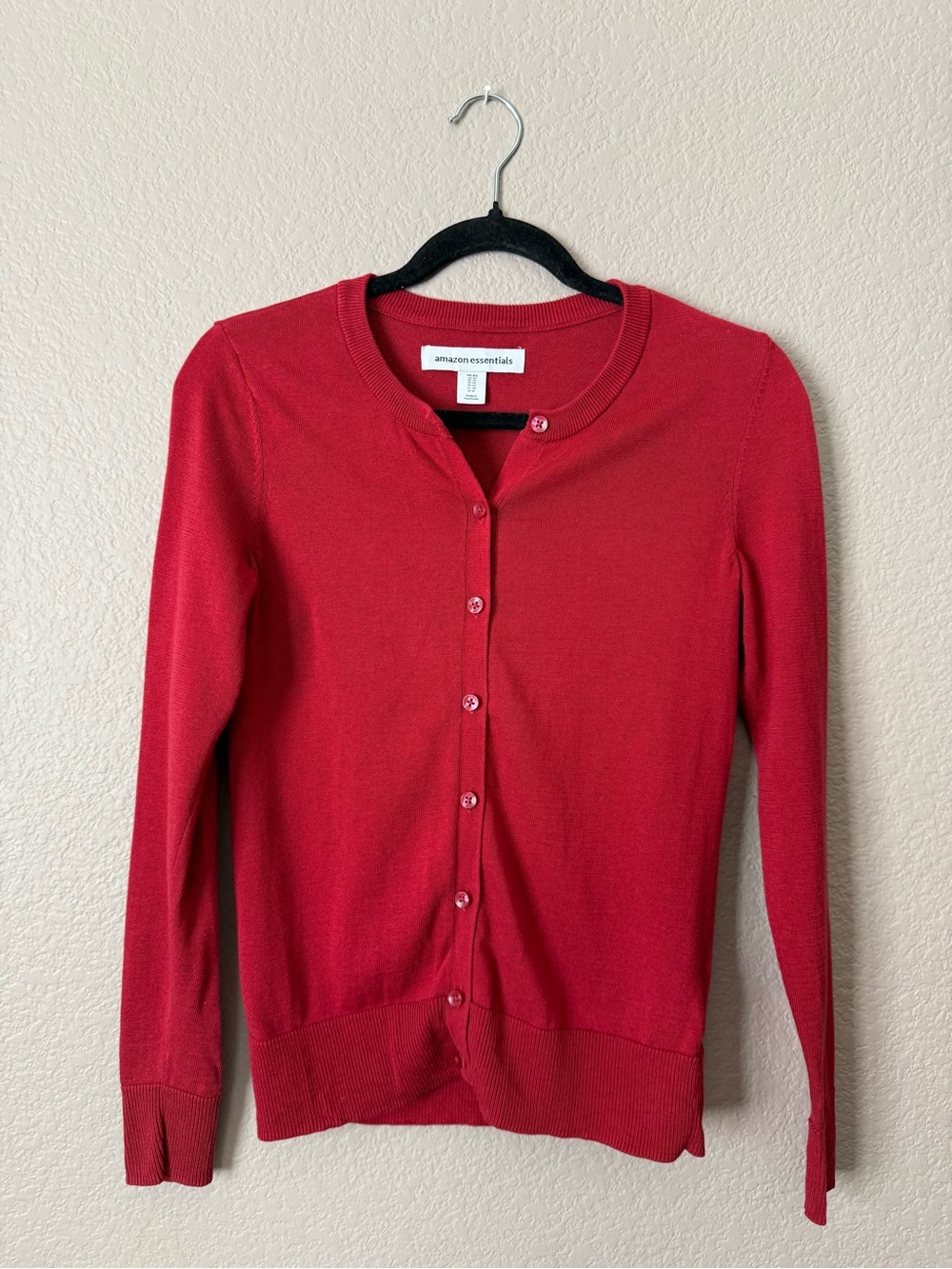 Amazon Essentials Women's Red Button-Front Crewneck Cardigan Sweater